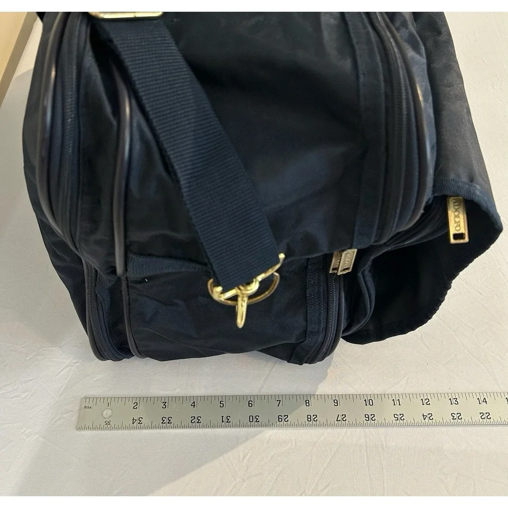 VTG Adolfo Navy Blue Soft Sided Zip Weekender Bag W/ Shoulder Strap 20x9